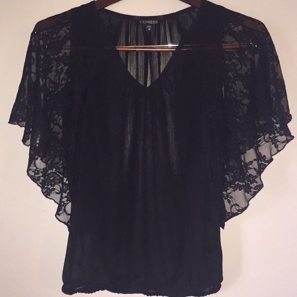 Express Tops - 💥$14 Completely Sheer Blouse W/ Lace Bell Sleeves